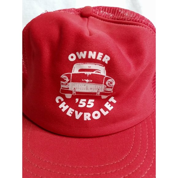 Red owner 55 chevrolet 1955 80s Mesh Snapback Trucker Hat USA Cap The Winner USA - Picture 2 of 8